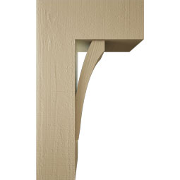 Ekena Millwork - BKTUR0756X18X30THR05RCPR - Timberthane Faux Wood Thorton Style Bracket w/ Offset Brace, Block Ends, 7 1/2"W x 18"D x 30"H, Primed Tan