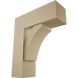 Ekena Millwork - BKTUR0756X22X26THR05RCPR - Timberthane Faux Wood Thorton Style Bracket w/ Offset Brace, Block Ends, 7 1/2"W x 22"D x 26"H, Primed Tan