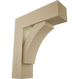 Ekena Millwork - BKTUR0756X26X30THR05RCPR - Timberthane Faux Wood Thorton Style Bracket w/ Offset Brace, Block Ends, 7 1/2"W x 26"D x 30"H, Primed Tan