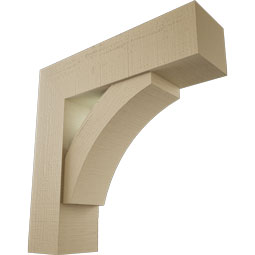 Ekena Millwork - BKTUR0756X28X28THR05RCPR - Timberthane Faux Wood Thorton Style Bracket w/ Offset Brace, Block Ends, 7 1/2"W x 28"D x 28"H, Primed Tan