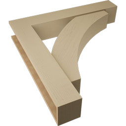 Ekena Millwork - BKTUR0756X44X44THR05RCPR - Timberthane Faux Wood Thorton Style Bracket w/ Offset Brace, Block Ends, 7 1/2"W x 44"D x 44"H, Primed Tan