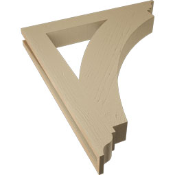 Ekena Millwork - BKTUR035X28X32THR01RCPR - Timberthane Faux Wood Thorton Style Bracket, Traditional Ends, 3 1/2"W x 28"D x 32"H, Primed Tan