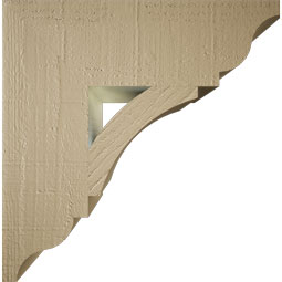 Ekena Millwork - BKTUR055X18X18THR01RCPR - Timberthane Faux Wood Thorton Style Bracket, Traditional Ends, 5 1/2"W x 18"D x 18"H, Primed Tan