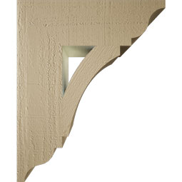 Ekena Millwork - BKTUR055X18X22THR01RCPR - Timberthane Faux Wood Thorton Style Bracket, Traditional Ends, 5 1/2"W x 18"D x 22"H, Primed Tan