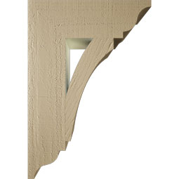 Ekena Millwork - BKTUR055X18X26THR01RCPR - Timberthane Faux Wood Thorton Style Bracket, Traditional Ends, 5 1/2"W x 18"D x 26"H, Primed Tan