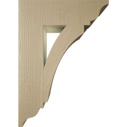 Ekena Millwork - BKTUR055X20X28THR01RCPR - Timberthane Faux Wood Thorton Style Bracket, Traditional Ends, 5 1/2"W x 20"D x 28"H, Primed Tan
