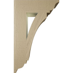 Ekena Millwork - BKTUR055X20X32THR01RCPR - Timberthane Faux Wood Thorton Style Bracket, Traditional Ends, 5 1/2"W x 20"D x 32"H, Primed Tan