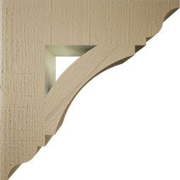Ekena Millwork - BKTUR055X22X22THR01RCPR - Timberthane Faux Wood Thorton Style Bracket, Traditional Ends, 5 1/2"W x 22"D x 22"H, Primed Tan