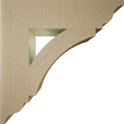 Ekena Millwork - BKTUR055X24X24THR01RCPR - Timberthane Faux Wood Thorton Style Bracket, Traditional Ends, 5 1/2"W x 24"D x 24"H, Primed Tan