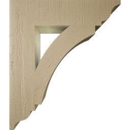 Ekena Millwork - BKTUR055X24X28THR01RCPR - Timberthane Faux Wood Thorton Style Bracket, Traditional Ends, 5 1/2"W x 24"D x 28"H, Primed Tan