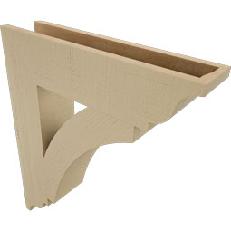 Ekena Millwork - BKTUR055X24X28THR01RCPR - Timberthane Faux Wood Thorton Style Bracket, Traditional Ends, 5 1/2"W x 24"D x 28"H, Primed Tan