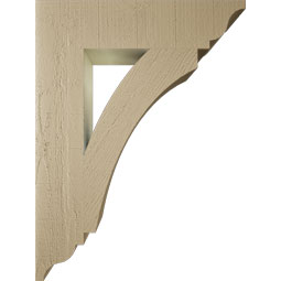 Ekena Millwork - BKTUR055X24X32THR01RCPR - Timberthane Faux Wood Thorton Style Bracket, Traditional Ends, 5 1/2"W x 24"D x 32"H, Primed Tan