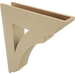 Ekena Millwork - BKTUR055X24X32THR01RCPR - Timberthane Faux Wood Thorton Style Bracket, Traditional Ends, 5 1/2"W x 24"D x 32"H, Primed Tan