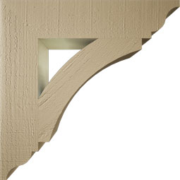 Ekena Millwork - BKTUR055X26X26THR01RCPR - Timberthane Faux Wood Thorton Style Bracket, Traditional Ends, 5 1/2"W x 26"D x 26"H, Primed Tan