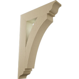 Ekena Millwork - BKTUR055X26X38THR01RCPR - Timberthane Faux Wood Thorton Style Bracket, Traditional Ends, 5 1/2"W x 26"D x 38"H, Primed Tan