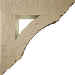 Ekena Millwork - BKTUR055X28X28THR01RCPR - Timberthane Faux Wood Thorton Style Bracket, Traditional Ends, 5 1/2"W x 28"D x 28"H, Primed Tan