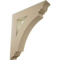 Ekena Millwork - BKTUR055X30X34THR01RCPR - Timberthane Faux Wood Thorton Style Bracket, Traditional Ends, 5 1/2"W x 30"D x 34"H, Primed Tan