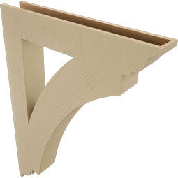 Ekena Millwork - BKTUR055X34X46THR01RCPR - Timberthane Faux Wood Thorton Style Bracket, Traditional Ends, 5 1/2"W x 34"D x 46"H, Primed Tan