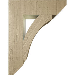 Ekena Millwork - BKTUR035X14X18THR06RCPR - Timberthane Faux Wood Thorton Style Bracket, Slat Ends, 3 1/2"W x 14"D x 18"H, Primed Tan