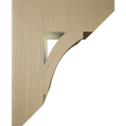 Ekena Millwork - BKTUR055X18X22THR06RCPR - Timberthane Faux Wood Thorton Style Bracket, Slat Ends, 5 1/2"W x 18"D x 22"H, Primed Tan
