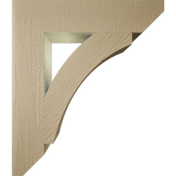 Ekena Millwork - BKTUR055X26X30THR06RCPR - Timberthane Faux Wood Thorton Style Bracket, Slat Ends, 5 1/2"W x 26"D x 30"H, Primed Tan