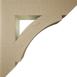 Ekena Millwork - BKTUR055X28X28THR06RCPR - Timberthane Faux Wood Thorton Style Bracket, Slat Ends, 5 1/2"W x 28"D x 28"H, Primed Tan