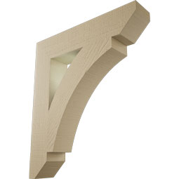 Ekena Millwork - BKTUR055X28X32THR06RCPR - Timberthane Faux Wood Thorton Style Bracket, Slat Ends, 5 1/2"W x 28"D x 32"H, Primed Tan