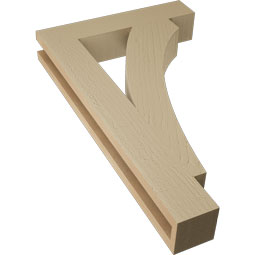 Ekena Millwork - BKTUR035X18X30THR05RCPR - Timberthane Faux Wood Thorton Style Bracket, Block Ends, 3 1/2"W x 18"D x 30"H, Primed Tan