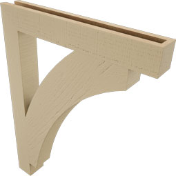 Ekena Millwork - BKTUR035X26X34THR05RCPR - Timberthane Faux Wood Thorton Style Bracket, Block Ends, 3 1/2"W x 26"D x 34"H, Primed Tan