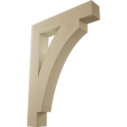 Ekena Millwork - BKTUR055X32X44THR05RCPR - Timberthane Faux Wood Thorton Style Bracket, Block Ends, 5 1/2"W x 32"D x 44"H, Primed Tan