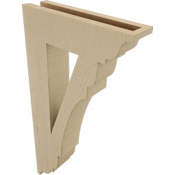 Ekena Millwork - BKTUR035X14X26OLY01RCPR - Timberthane Faux Wood Olympic Style Bracket, Traditional Ends, 3 1/2"W x 14"D x 26"H, Primed Tan