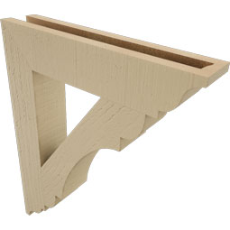 Ekena Millwork - BKTUR035X18X22OLY01RCPR - Timberthane Faux Wood Olympic Style Bracket, Traditional Ends, 3 1/2"W x 18"D x 22"H, Primed Tan