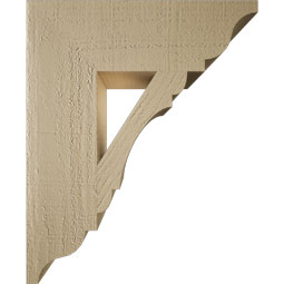 Ekena Millwork - BKTUR055X18X22OLY01RCPR - Timberthane Faux Wood Olympic Style Bracket, Traditional Ends, 5 1/2"W x 18"D x 22"H, Primed Tan