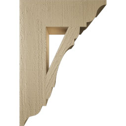 Ekena Millwork - BKTUR055X18X26OLY01RCPR - Timberthane Faux Wood Olympic Style Bracket, Traditional Ends, 5 1/2"W x 18"D x 26"H, Primed Tan