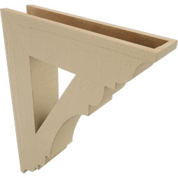 Ekena Millwork - BKTUR055X24X32OLY01RCPR - Timberthane Faux Wood Olympic Style Bracket, Traditional Ends, 5 1/2"W x 24"D x 32"H, Primed Tan