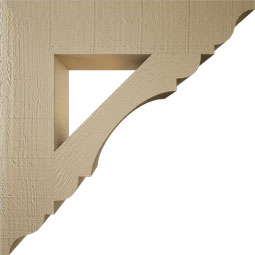 Ekena Millwork - BKTUR055X26X26OLY01RCPR - Timberthane Faux Wood Olympic Style Bracket, Traditional Ends, 5 1/2"W x 26"D x 26"H, Primed Tan