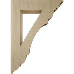 Ekena Millwork - BKTUR055X30X42OLY01RCPR - Timberthane Faux Wood Olympic Style Bracket, Traditional Ends, 5 1/2"W x 30"D x 42"H, Primed Tan