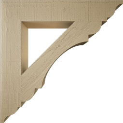 Ekena Millwork - BKTUR055X32X32OLY01RCPR - Timberthane Faux Wood Olympic Style Bracket, Traditional Ends, 5 1/2"W x 32"D x 32"H, Primed Tan