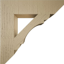 Ekena Millwork - BKTUR035X16X16OLY06RCPR - Timberthane Faux Wood Olympic Style Bracket, Slat Ends, 3 1/2"W x 16"D x 16"H, Primed Tan