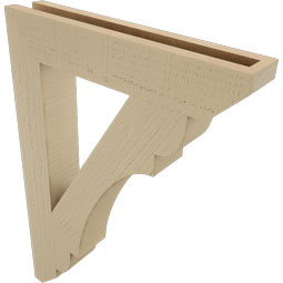 Ekena Millwork - BKTUR035X20X28OLY06RCPR - Timberthane Faux Wood Olympic Style Bracket, Slat Ends, 3 1/2"W x 20"D x 28"H, Primed Tan