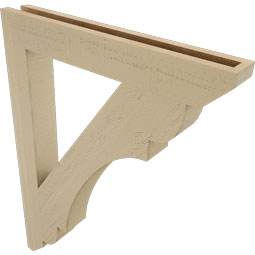 Ekena Millwork - BKTUR035X26X34OLY06RCPR - Timberthane Faux Wood Olympic Style Bracket, Slat Ends, 3 1/2"W x 26"D x 34"H, Primed Tan