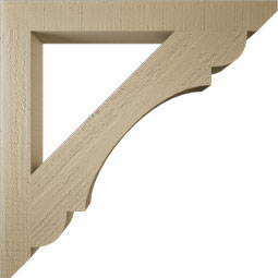 Ekena Millwork - BKTUR035X32X32OLY06RCPR - Timberthane Faux Wood Olympic Style Bracket, Slat Ends, 3 1/2"W x 32"D x 32"H, Primed Tan