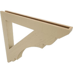 Ekena Millwork - BKTUR035X32X32OLY06RCPR - Timberthane Faux Wood Olympic Style Bracket, Slat Ends, 3 1/2"W x 32"D x 32"H, Primed Tan