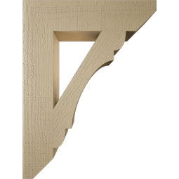 Ekena Millwork - BKTUR055X24X32OLY06RCPR - Timberthane Faux Wood Olympic Style Bracket, Slat Ends, 5 1/2"W x 24"D x 32"H, Primed Tan