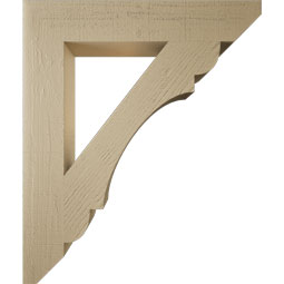 Ekena Millwork - BKTUR055X32X38OLY06RCPR - Timberthane Faux Wood Olympic Style Bracket, Slat Ends, 5 1/2"W x 32"D x 38"H, Primed Tan