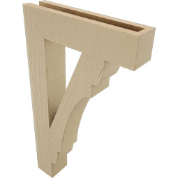 Ekena Millwork - BKTUR035X16X28OLY05RCPR - Timberthane Faux Wood Olympic Style Bracket, Block Ends, 3 1/2"W x 16"D x 28"H, Primed Tan