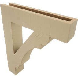 Ekena Millwork - BKTUR035X18X22OLY05RCPR - Timberthane Faux Wood Olympic Style Bracket, Block Ends, 3 1/2"W x 18"D x 22"H, Primed Tan