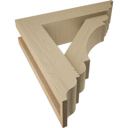 Ekena Millwork - BKTUR0352X14X14OLY01RCPR - Timberthane Faux Wood Olympic Style Bracket w/ Offset Brace, Traditional Ends, 3 1/2"W x 14"D x 14"H, Primed Tan