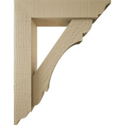 Ekena Millwork - BKTUR0352X14X18OLY01RCPR - Timberthane Faux Wood Olympic Style Bracket w/ Offset Brace, Traditional Ends, 3 1/2"W x 14"D x 18"H, Primed Tan
