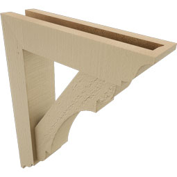 Ekena Millwork - BKTUR0352X14X18OLY01RCPR - Timberthane Faux Wood Olympic Style Bracket w/ Offset Brace, Traditional Ends, 3 1/2"W x 14"D x 18"H, Primed Tan